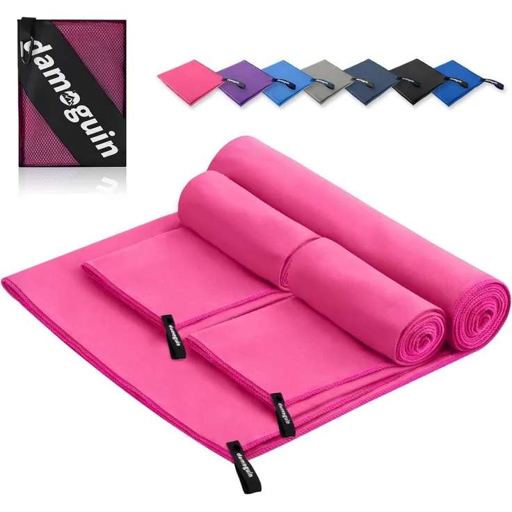 Mikrofaser Handtuch 3er-Set Groß Klein Rosa Fitness Strand Reise