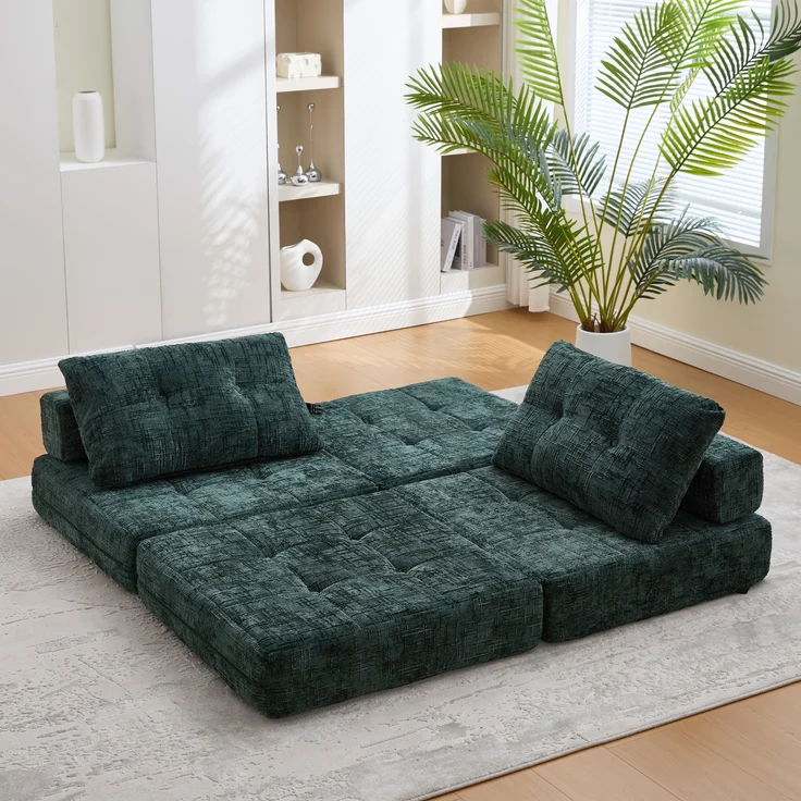 LVHOM Schlafsofa mit Schlaffunktion und Kissen, tragbares Klappsofa mit Rückenlehne, bis 200kg, für Wohnzimmer Büro, Grün – Bild 10