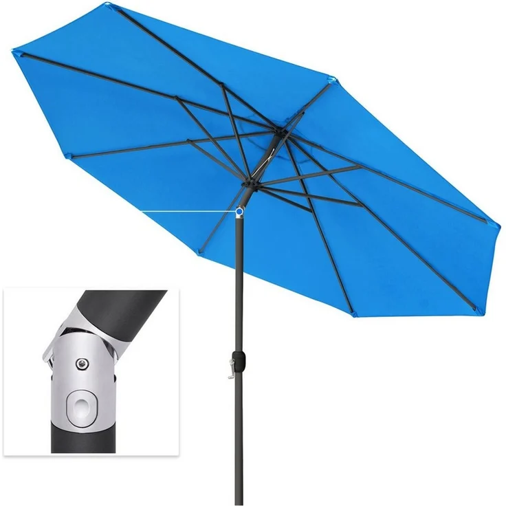 paramondo Sonnenschirm Sonnenschirm 3,5m rund blau Garten Kurbel UV-Schutz Gestell anthrazit, LxB: 350x350 cm, Knickbar & komfortable Kurbelbedienung – Bild 4