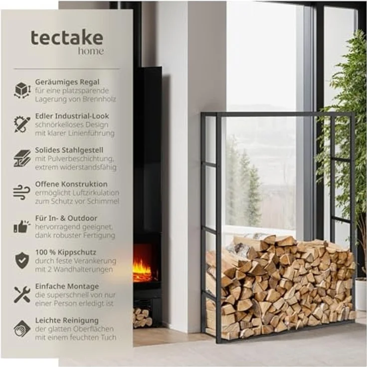tectake Kaminholzregal Holzlager Tuby, für In- & Outdoor, 100,5x25x150cm, BxTxH:100.5x25x150,00 cm, Industrial-Look – Bild 2