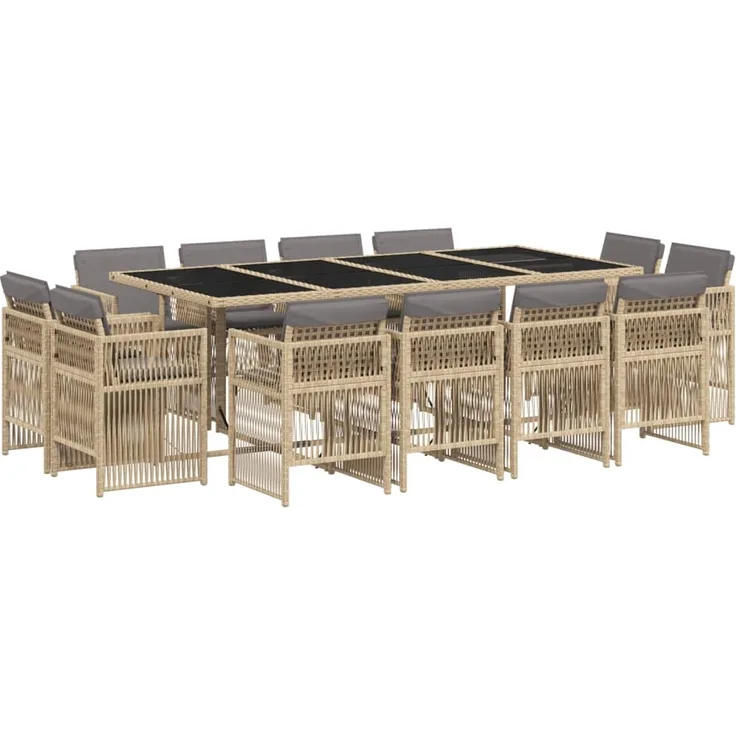 vidaXL 13-tlg. Garten-Essgruppe mit Kissen Beigemischung Poly Rattan 3211044