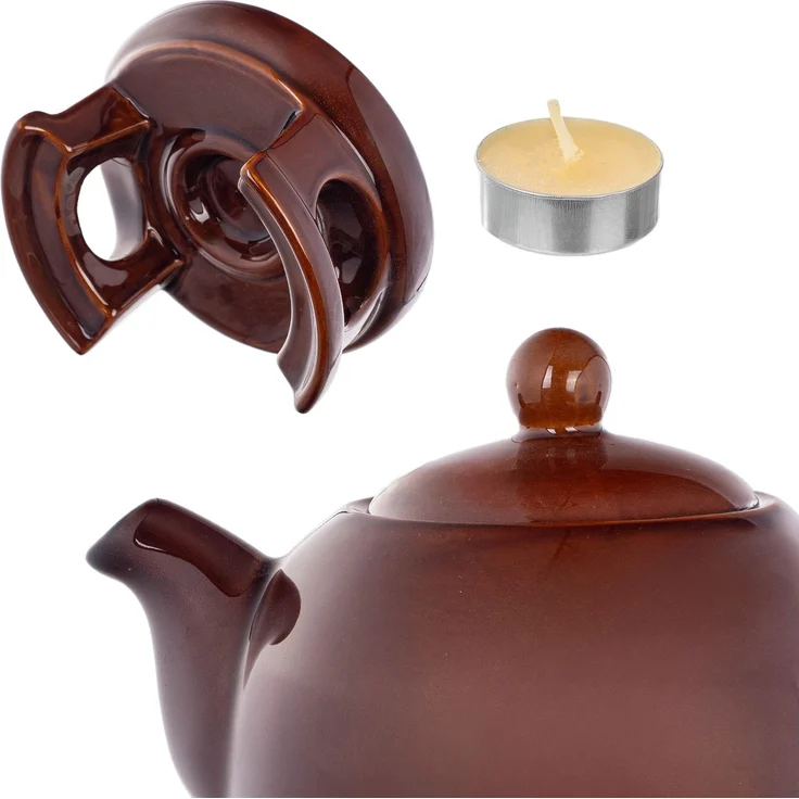 KADAX Teekanne 1L mit Stövchen Set, Kaffeekanne aus Porzellan mit Deckel, Griff und Teestövchen, Kanne mit Teelicht Wärmer für Tee, Teeservice (Braun) – Bild 8