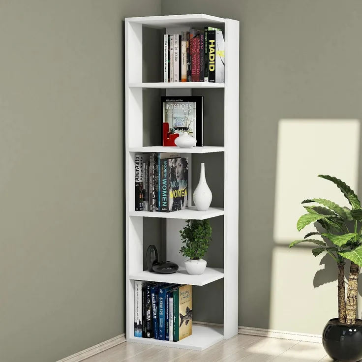 Homemania Bücherregal Corner 41,8 x 41,8 x 160,8 cm Weiß