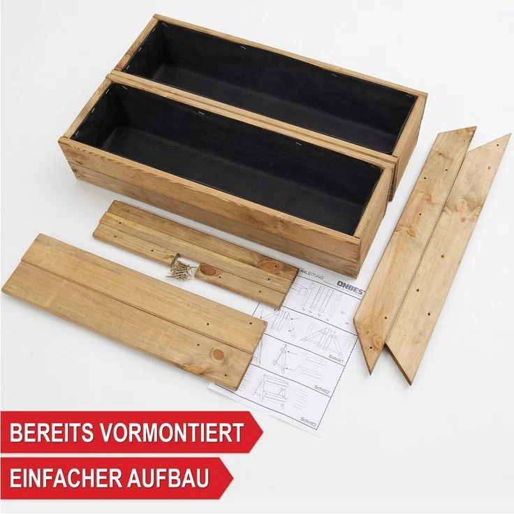 Onbest Pflanzentreppe Holz 2-stöckig 3-stöckig mit Innenvlies, 4 x14x19,5cm Pflanzkasten – Bild 2