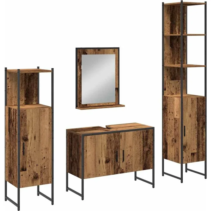 vidaXL Badezimmermöbel-Set mit Regal mit Tür 4 pcs Braun Holzwerkstoff 3334402