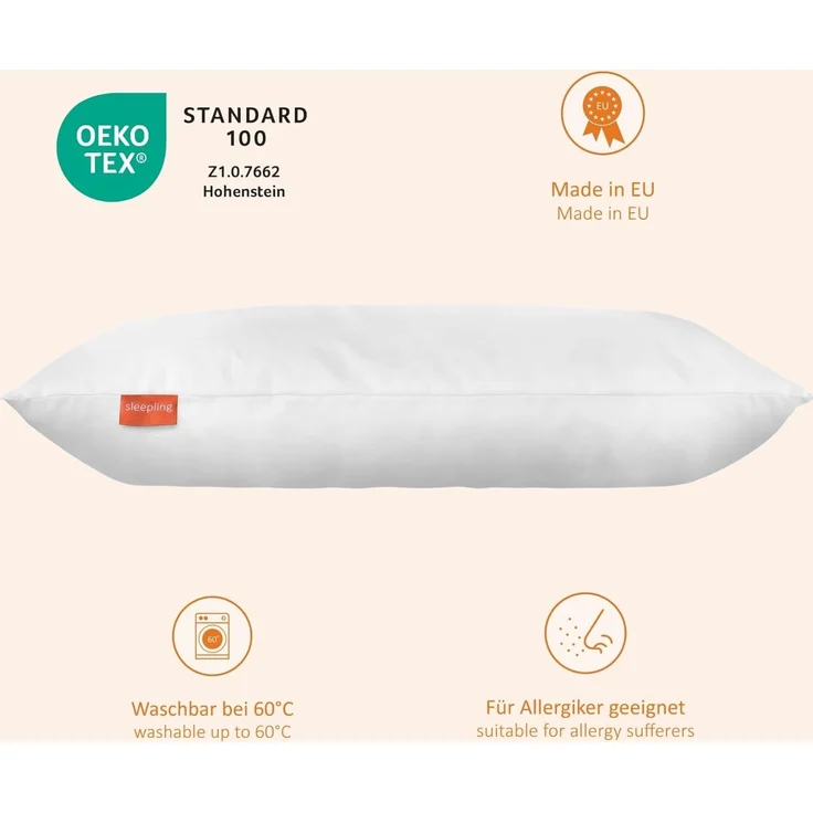sleepling Kopfkissen Kinderkopfkissen, Füllung: 100% Hohlfaserkugeln, Bezug: Baumwolle, Seitenschläfer, Bauschschläfer, Rückenschläfer, 1x Kopfkissen, für Kinder – Bild 5