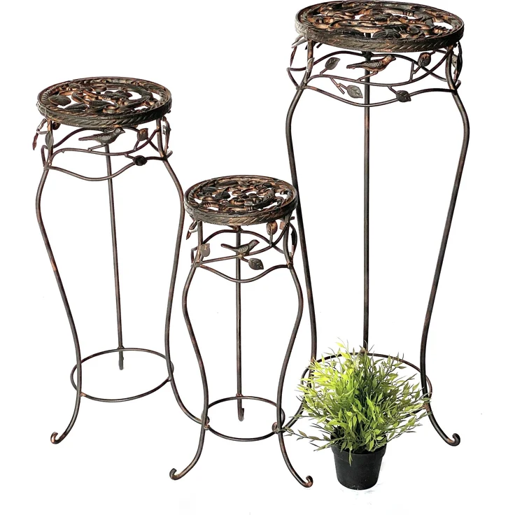 Blumenhocker Metall Schwarz Rund 3er Set 52 cm / 65 cm / 78 cm Blumenständer 18215 Blumensäule Antik Pflanzenständer Pflanzenhocker Vintage – Bild 5