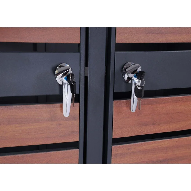 2er Mülltonnenverkleidung HWC-J81, Mülltonnenbox, erweiterbar, Metall 50kg, anthrazit ~ Kirsche-Holzoptik dunkelbraun – Bild 8
