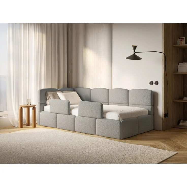 Selsey 'Cloudy' Kinderbett 120x200, Kopfteil links, Matratze & Bettkasten, Bouclé Grau – Bild 3
