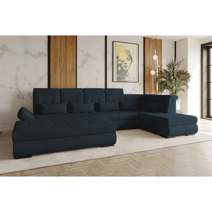 99rooms Felicia Wohnlandschaft Chenille EDEN Dunkelblau Links