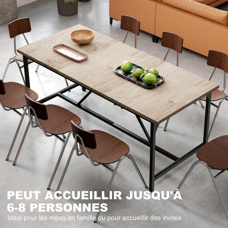 Rechteckiger Esstisch für 6–8 Personen, Küchentisch im Industrial-Stil, 180 x 80 x 75,5 cm, Naturholzoptik – Bild 6