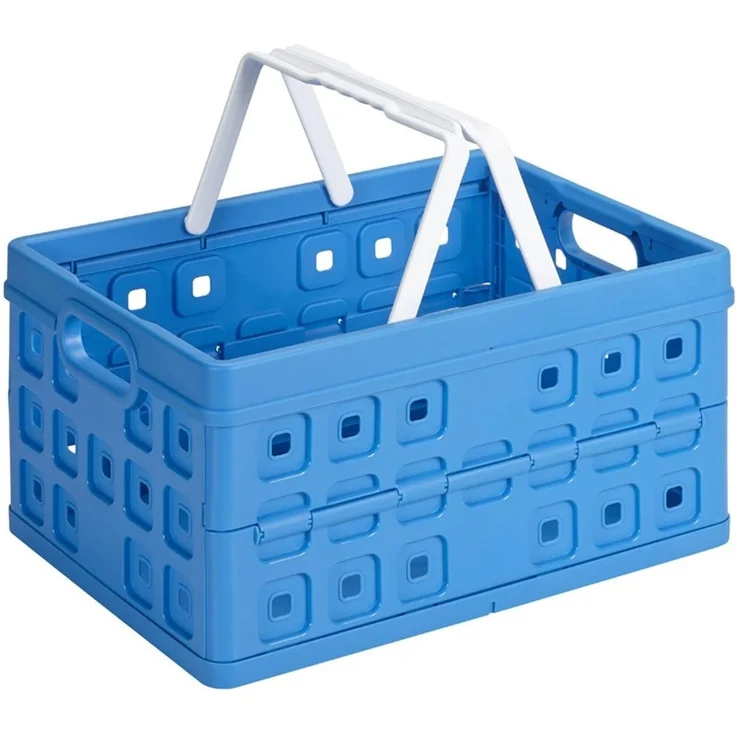 Sunware Klappbox Square 32 L blau/weiß Einkaufsbox Einkaufskorb mit Griffen – Bild 1