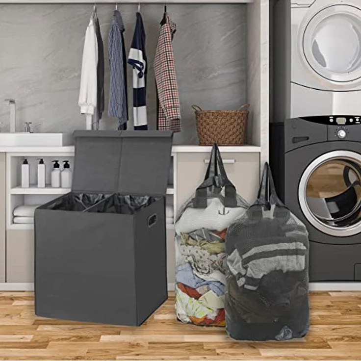 Simple Houseware Doppel-Wäschesammler mit Deckel dunkelgrau – Bild 3