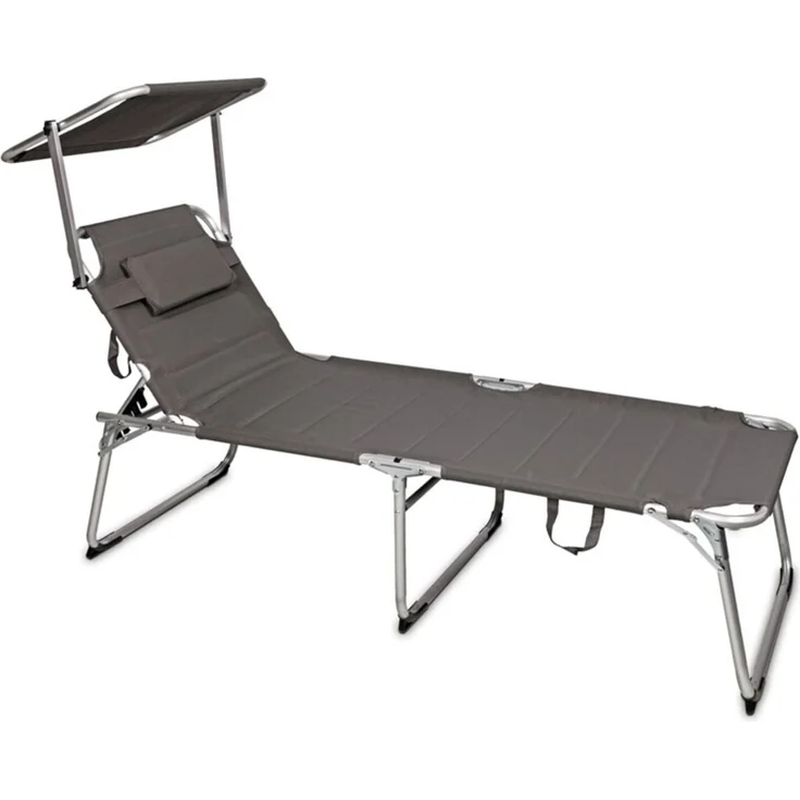 LEX XXL Gartenliege mit Sonnendach, gepolstert mit Kopfkissen, Aluminium, Grau, 70x200x45 cm – Bild 3