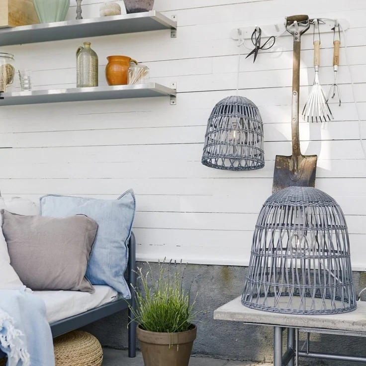 STAR TRADING Lampenschirm Lampenschirm Rattanstil KNUTE wetterfest Kunststoff grau D: 30cm – Bild 2