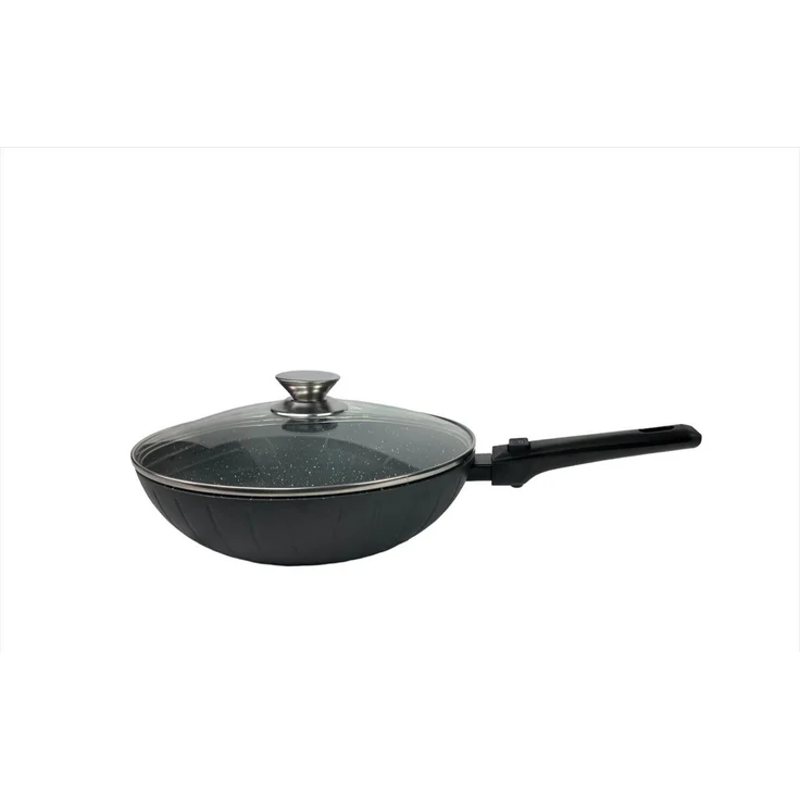 WOK-Pfanne abnehmbarer Griff 32cm Induktion Deckel Anti Haft Bratpfanne Marmor – Bild 5