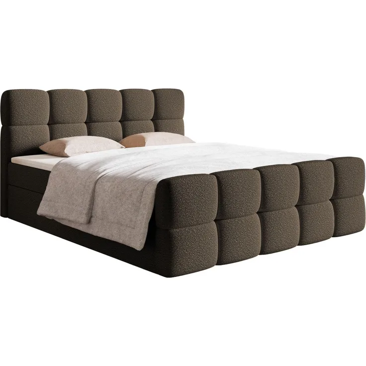 Selsey 'Cloudy' Boxbett mit Bettkästen, Matratze, Topper, Bouclé-Bezug, braun, 140x200 cm