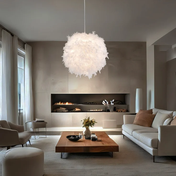 Pendelleuchte, Feder-Design, weiß, D 60 cm – Bild 4