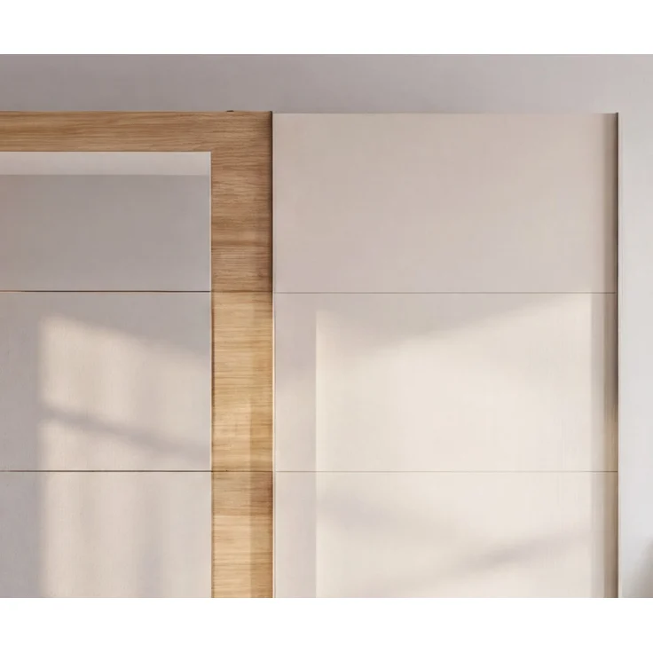 Schwebetürenschrank 3-trg. Kleiderschrank 313 cm Beige Grau, Eiche Natur Spiegel – Bild 5