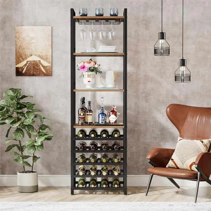 LITTLE TREE Weinregal aus Metall für 7-30 Flaschen, Wein, Flaschenregal, Kellerregal, Regale, freistehendes Weinständer für Küche, Bar, Schwarz und braun – Bild 6