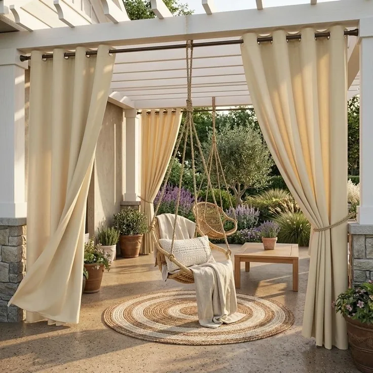 StangH Outdoor-Vorhänge, Beige, wasserdicht, Dicker Stoff, lichtblockierend, Verdunklung, Terrassenvorhänge mit Ösen, wärmeisolierend, für Lanai/Veranda/Open-Air-Essen, 122x84 cm, 1 Vorhang
