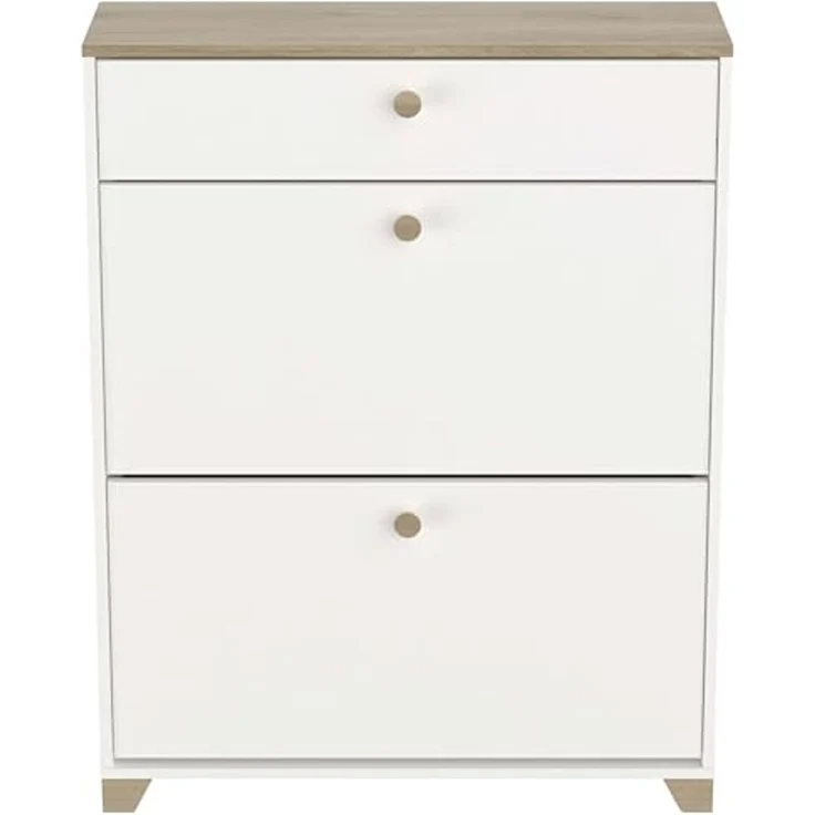 Calicosy 'IZZY' Schuhmöbel 2 Klappen und 1 Schublade Eiche und Weiß Dekor - L80,8 cm - Weiß – Bild 5