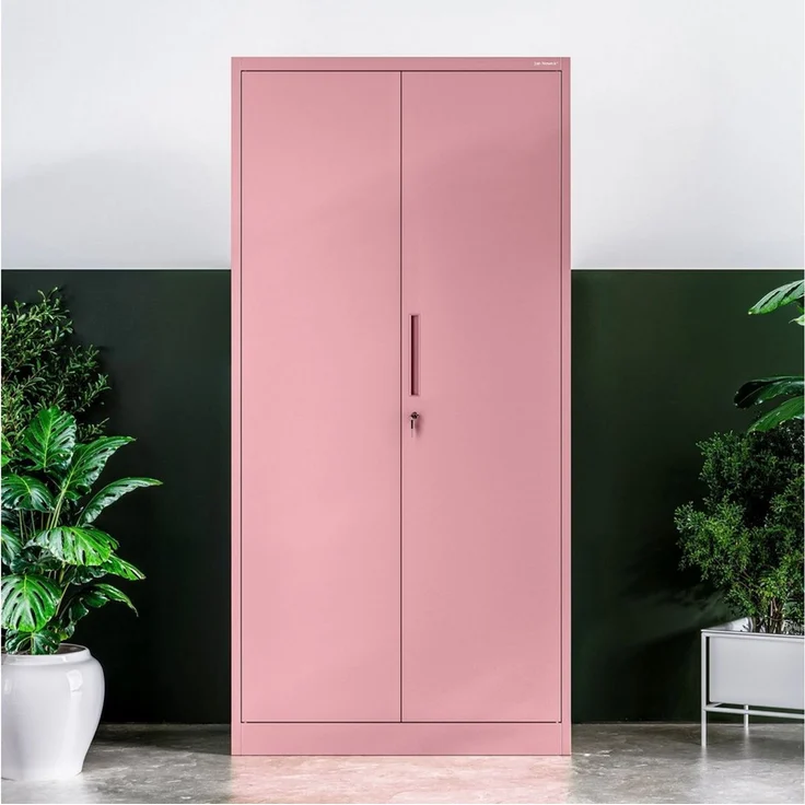 Domator Metallschrank 185 x 90 x 45 cm | Aktenschrank Abschließbar mit Kleiderstange, Pulverbeschichtung | Aufbewahrungsschrank Umkleideschrank Spind Kleiderstange | Rosa – Bild 2