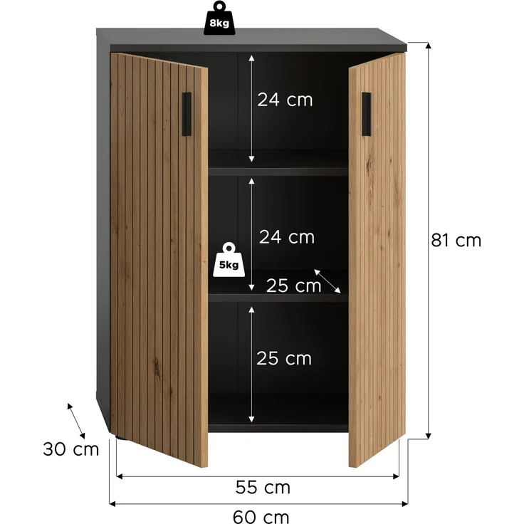 Badschrank B/H/T: 60x81x30 cm in Basalt Nachbildung und -- – Bild 4