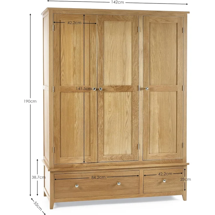 Julian Bowen Mallory 3-türiger Kleiderschrank, Eiche, 190 x 142 x 55 – Bild 2