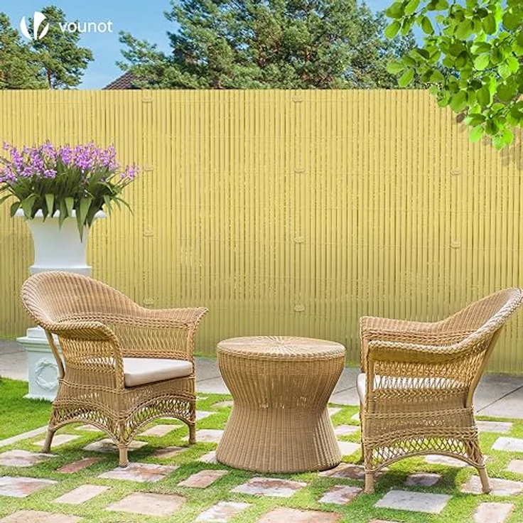 VOUNOT PVC Sichtschutzmatte 80x500 cm Verstärkung Innen, Sichtschutz für Garten Balkon Terrasse Zaun, Sichtschutzzaun Balkonverkleidung Windschutz, Bambus – Bild 5