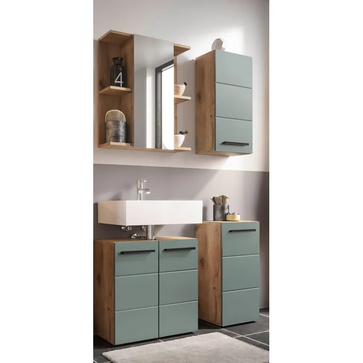 Badezimmer-Set >Vista< (4-tlg.) in Viking Oak / Schilfgrün - 115x190x31 (BxHxT)