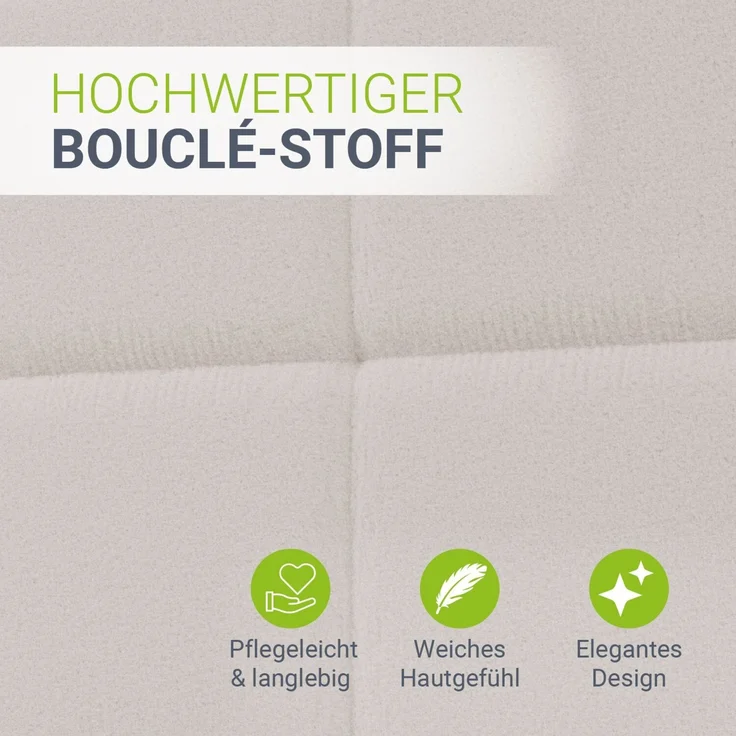 Juskys Polsterbett Florenz 180 x 200 cm – Bouclé, modernes Bett mit Kopf- & Fußteil, stabilem Holz- & Metallrahmen, Lattenrost, 500 kg Tragkraft – Creme – Bild 4