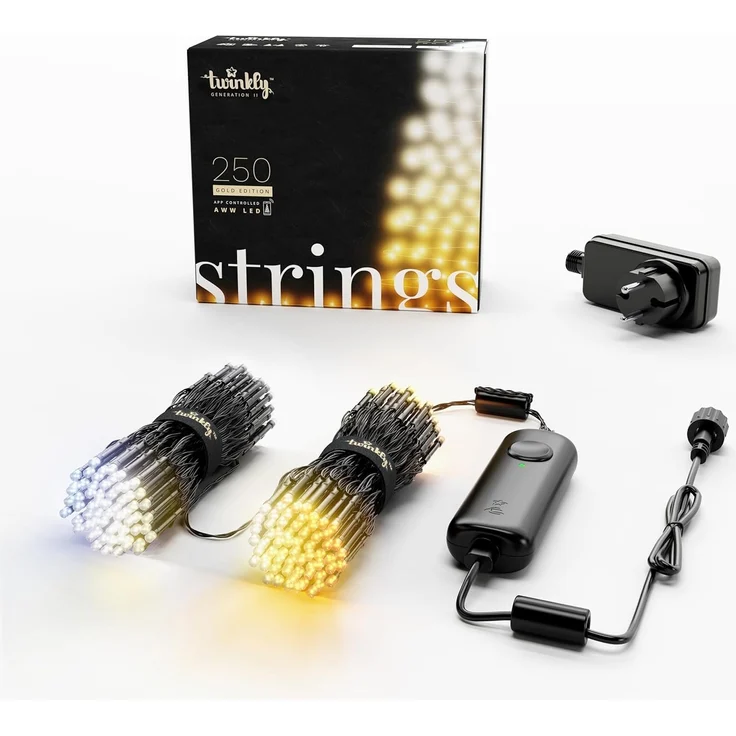 Twinkly Strings 250 LED Weiß, LED-Lichterkette für Draußen und Drinnen, LED-Lichter von Warm bis Kalt, Kompatibel mit Alexa und Google Home, IP44, Weihnachtsdeko, App-Steuerung, Schwarzes Kabel, 20m – Bild 1