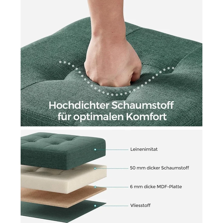 Songmics Sitzbank mit Stauraum, Schuhbank, klappbare Sitztruhe, Aufbewahrungsbox, Fußbank, 38 x 38 x 40 cm, für Wohnzimmer, Schlafzimmer, vintagegrün – Bild 5