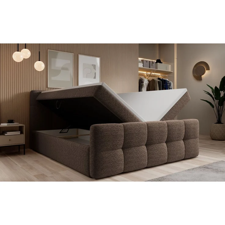 thematys Boxbett mit Bettkasten 140x200cm, mit Bonnellfederkernmatratze H3, Bouclé/Velours, mit Stauraum, mit 3 cm Topper, Taupe (Arena 06), Art.-Nr. S04GH0RGPOY – Bild 2