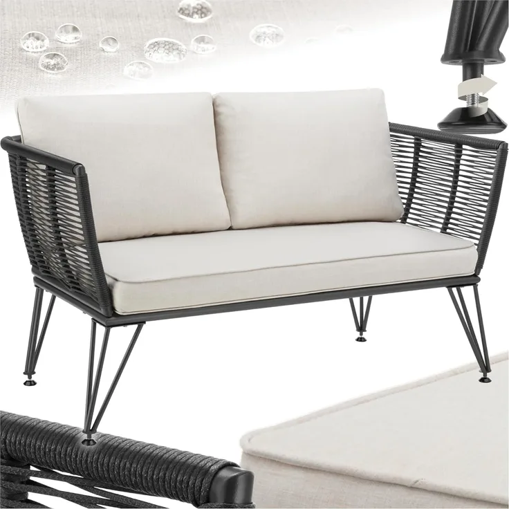tectake Essgruppe Garten-Loungesofa, (Set, 1-tlg), Solides Gestell aus pulverbeschichtetem Stahl