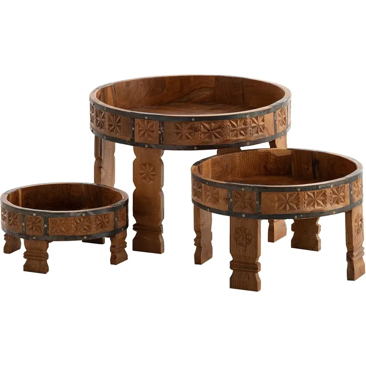 Chakki 3er Set Couchtische aus Massivholz rustikal – Satztische Beistelltische Naturholz für Wohnzimmer und Deko – massivum