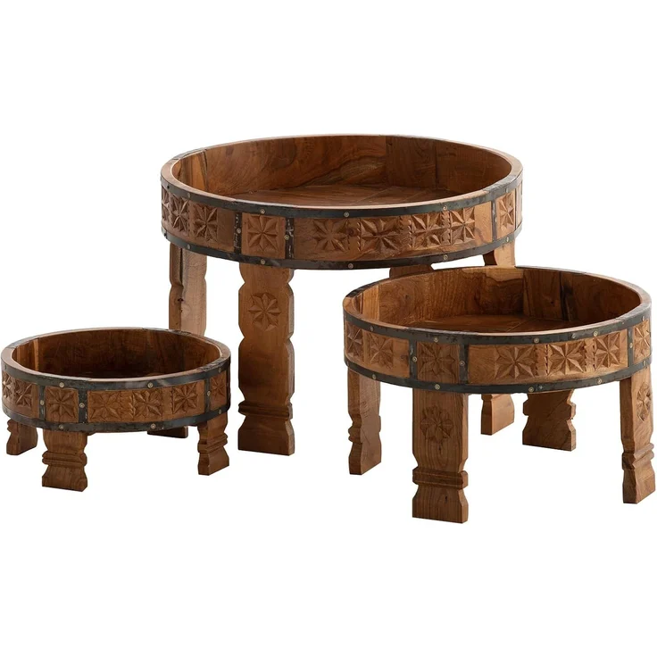 Chakki 3er Set Couchtische aus Massivholz rustikal – Satztische Beistelltische Naturholz für Wohnzimmer und Deko – massivum – Bild 1