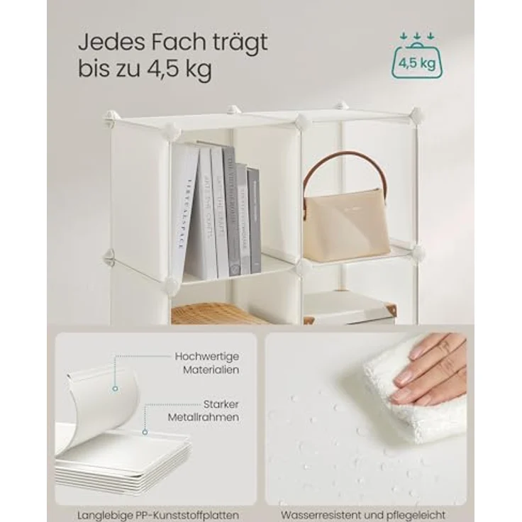 SONGMICS Regalsystem, Schuhregal, Set aus 16 Würfeln, Kleiderschrank aus Kunststoff, mit Türen, Steckregal, Aufbewahrung von Kleidung, Schuhen und Büchern, einfache Montage, cremeweiß LPC443W01 – Bild 5