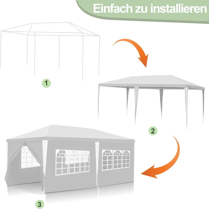 Eikuavons Pavillon Partyzelt Gartenzelt Gartenpavillon, wasserabweisend, Zelt mit Fenstern und Seitenwänden, für Party, Weiß, 3 x 6 m,Polyethylen – Bild 4