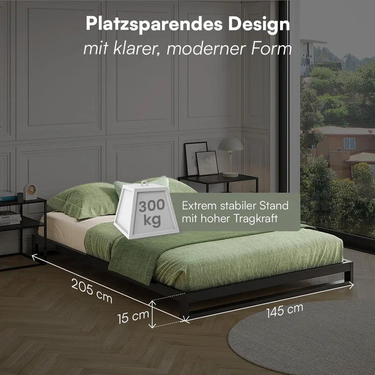 skølm 'Vidar' Bett 140x200 cm, Metall, schwarz, Höhe 15 cm hoch, Doppelbett mit Lattenrost – Bild 6