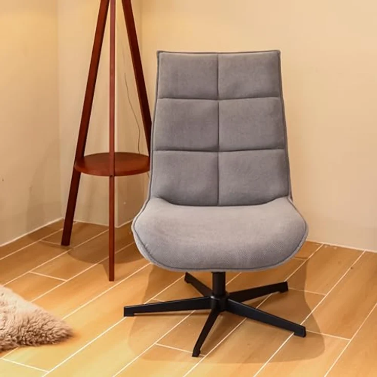 39F FURNITURE DREAM Moderner Drehsessel mit Sitzfläche aus Stoff mit Liegefunktion und Metallsockel, Grau, 63,5 x 85 x 93 cm – Bild 5