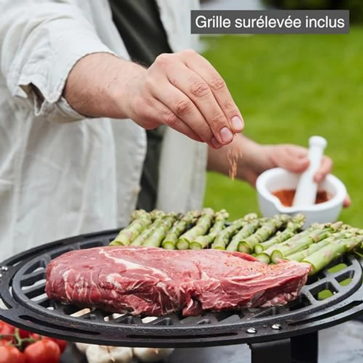 Barbecook BBQ Grill Nestor Original mit erhöhtem Grillrost und Beistelltischen und plancha, Feuerschale mit Feuerplatte aus Cortenstahl, 92 x 92 x 101 cm – Bild 5