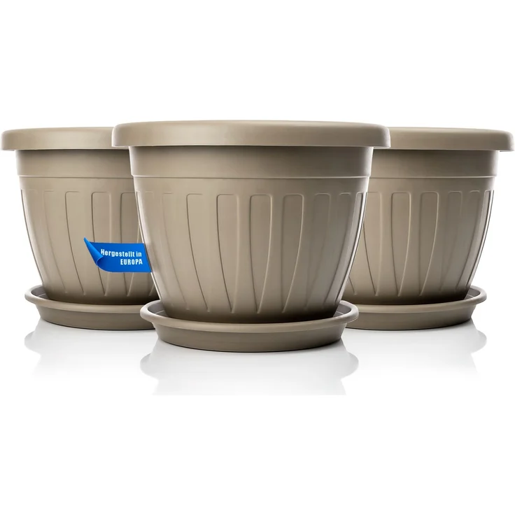 BigDean 3x Blumentopf mit Untersetzer rund ø40xH31 cm Mokka/braun - wetterfester Pflanzkübel - Wasserablauf UV-beständig aus bruchsicherem Kunststoff - Innen + Außen geeignet - Made in Europe – Bild 8