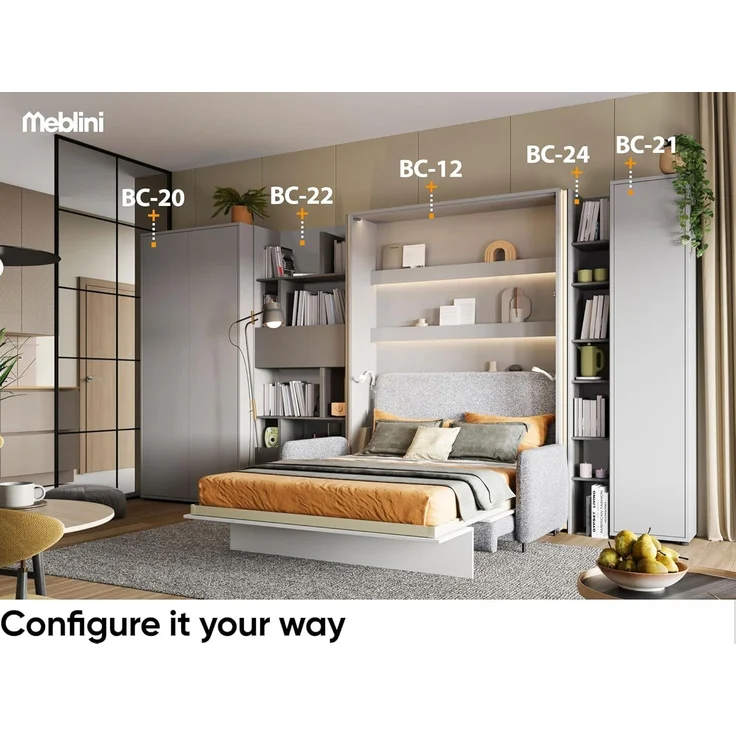 MEBLINI Schrankbett Bed Concept - BC-03 - 90x200cm Vertikal - Kaschmir - Wandbett mit Lattenrost - Klappbett mit Schrank - Wandklappbett - Murphy Bed - Bettschrank – Bild 9