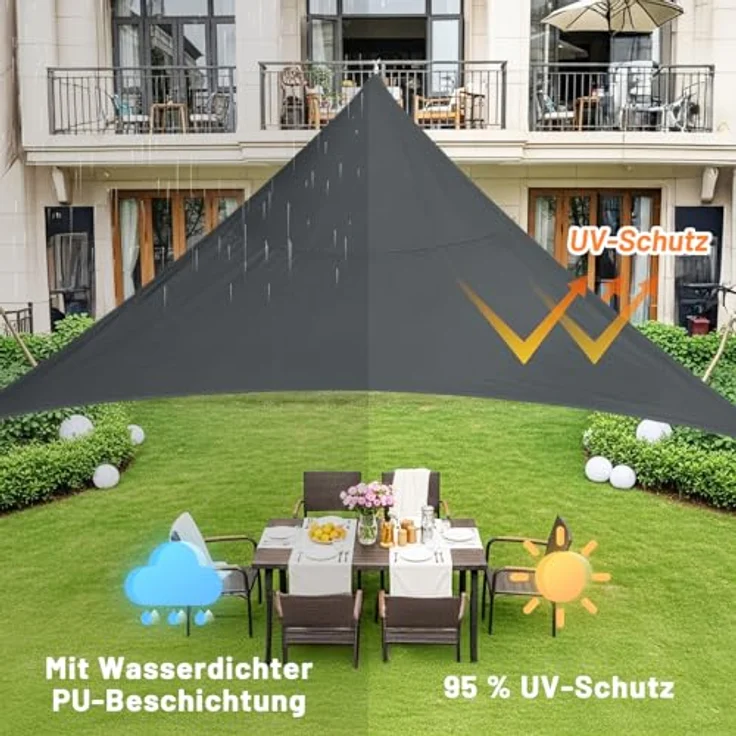 LOVE STORY Sonnensegel Wasserdicht 4 x 4 x 4 m Dreieckig PES Polyester Sonnenschutz Windschutz Balkon Terrasse 95% UV-Schut,für Balkon Garten,Anthrazit – Bild 4