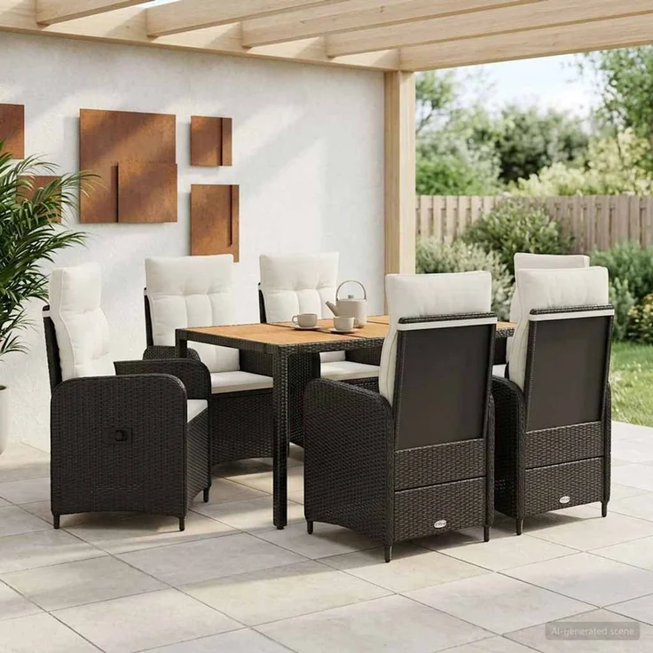 vidaXL Outdoortisch-Set 7 stk. Schwarz und Cremeweiß 150 x 90 x 75 cm 3422271 – Bild 1