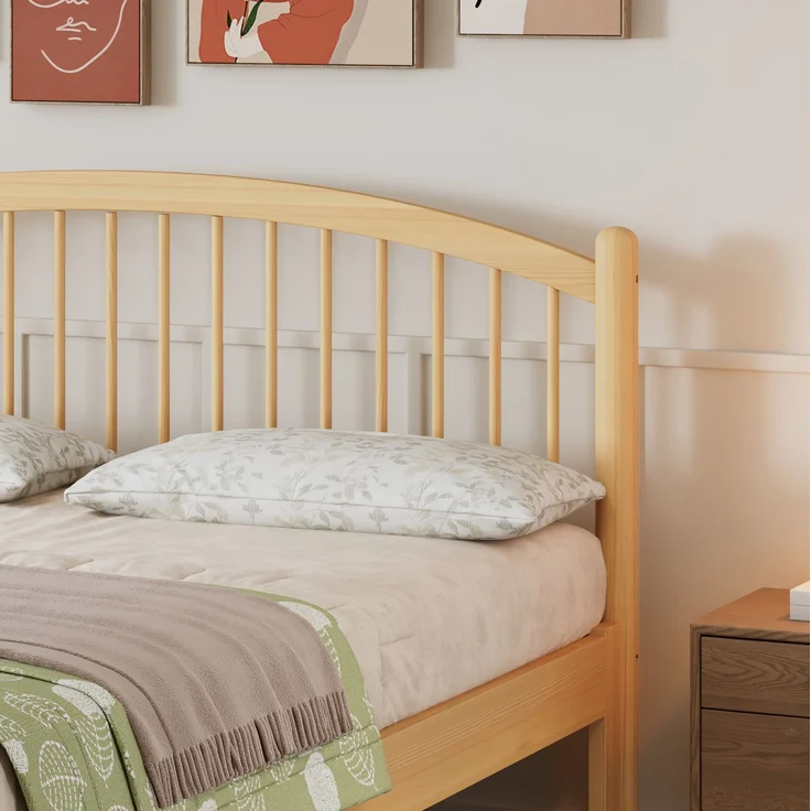 CHICFURN Bett aus Kiefernholz Beige/Natur 140x200 cm mit Lattenrost und Gitterkopfteil – Bild 6