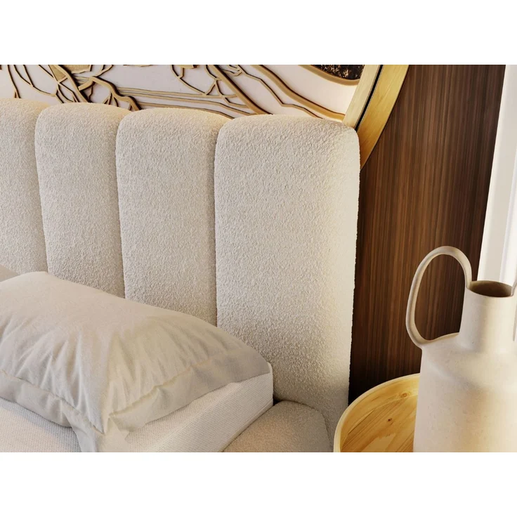 GRAINGOLD Cloud Bett 120x200, Polsterbett mit Bettkasten, Bouclé-Stoff, mit Kopfteil, Beige – Bild 7