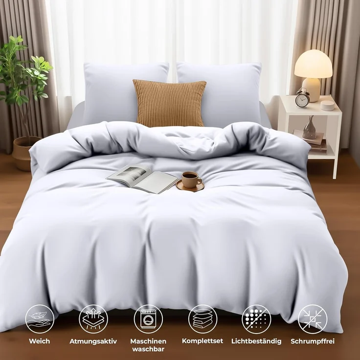 Utopia Bedding Bettwäsche 220x240 Set - Mikrofaser Bettbezug 240x220 cm + 2 Kissenbezüge 65x65 cm - Bedruckt weiß – Bild 5